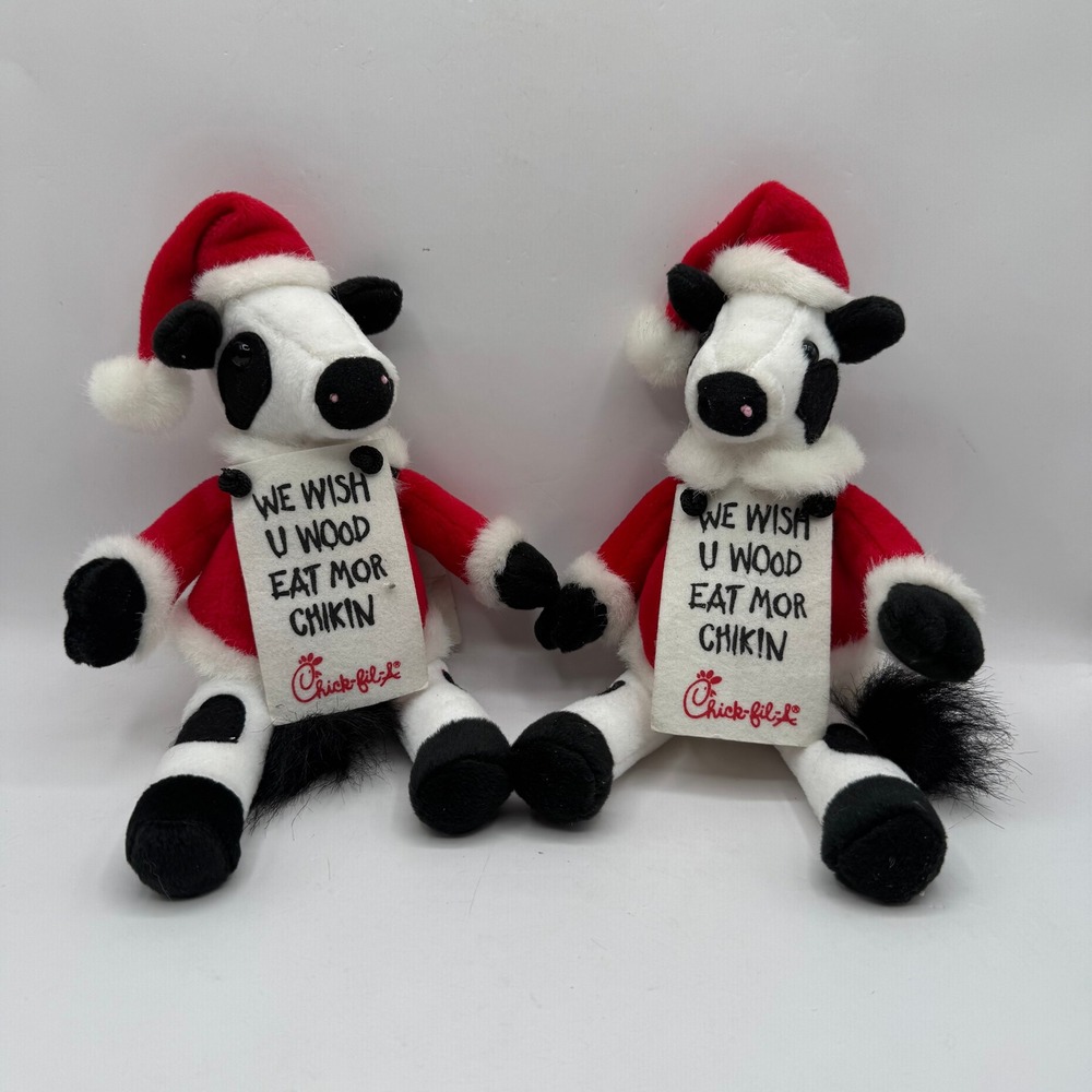 Lot of 2 Chick-fil-A Plush Cow Set White Black Santa Christmas Holiday